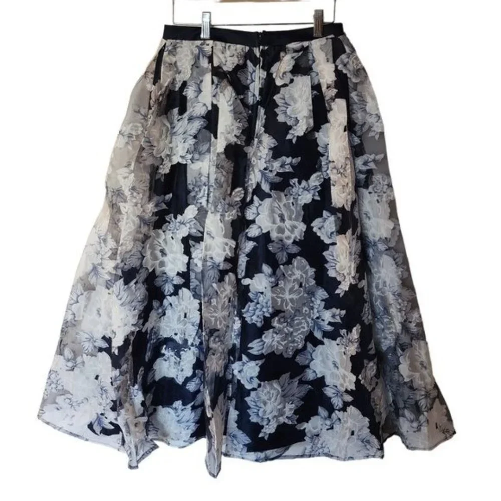 Nanette Lapore Girls Blue Floral Print Layered Satin Maxi Skirt Size XL 16 Years